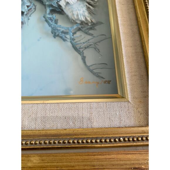 Handmade Vtg 3D Owl Framed Paper Art Work TC Chiu‎ , Genny 88 gold Frame - Picture 4 of 10